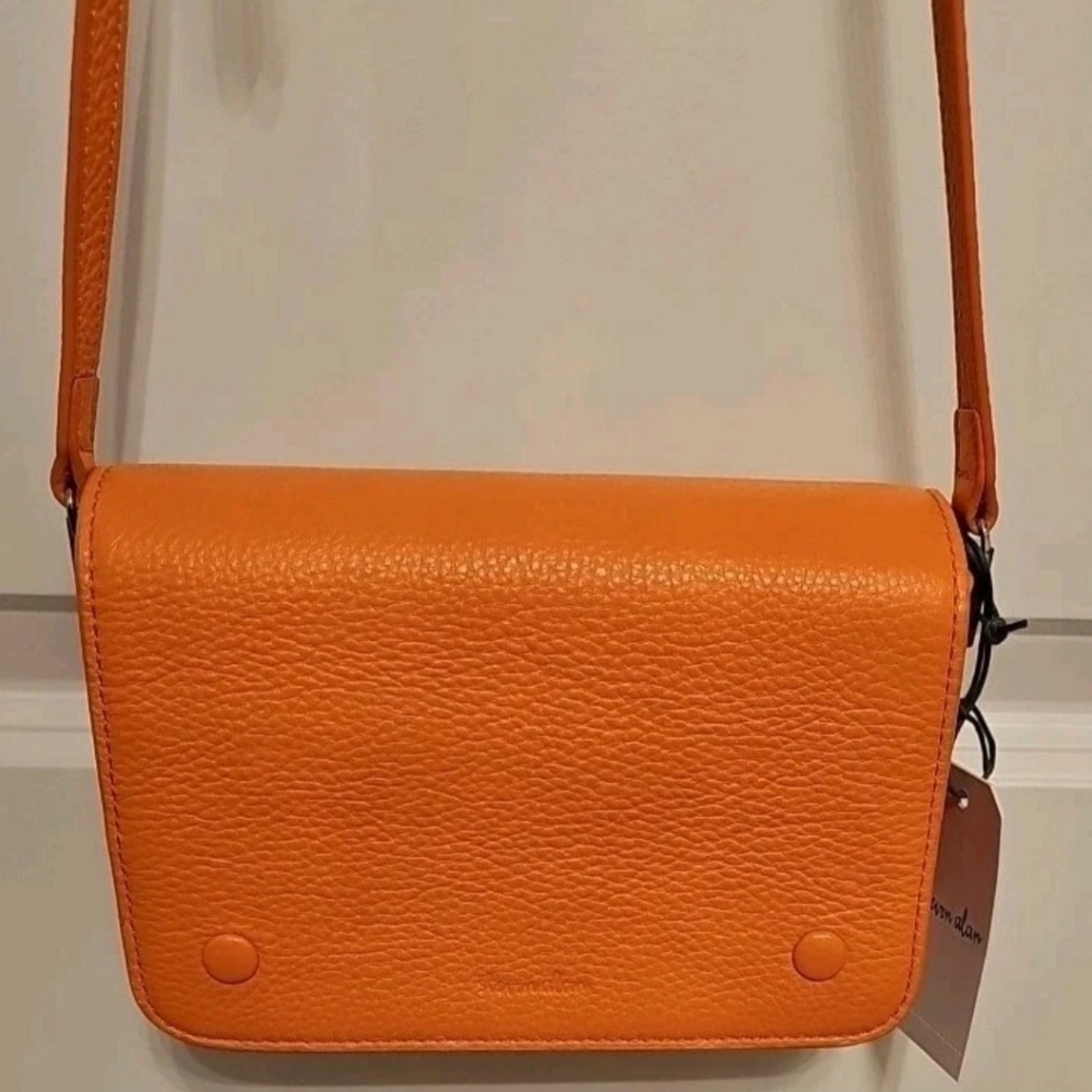 NWT STEVEN ALAN Cameron Leather Crossbody Compartment Bag Orange Gift $195